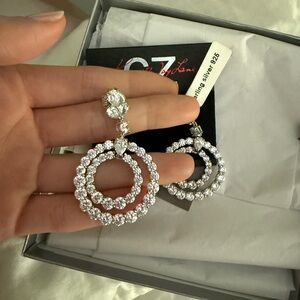 Neiman Marcus Kenneth Jay Lane Silver Crystal Double Hoop Earrings